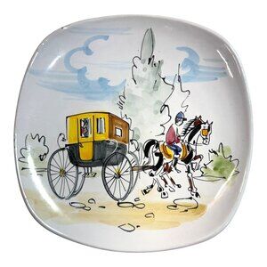 Vintage ARS DERUTA Alla Moda Stylish Horse Carriage Wall Plate Italy Ceramiche